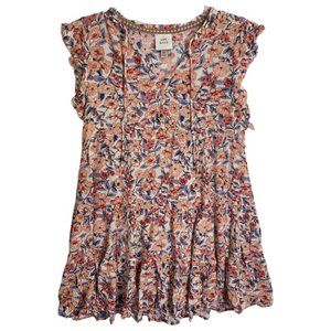 Knox Rose Womens XS Floral Vneck Tunic Top Dress Tie Rust Blue Flowers Blouse